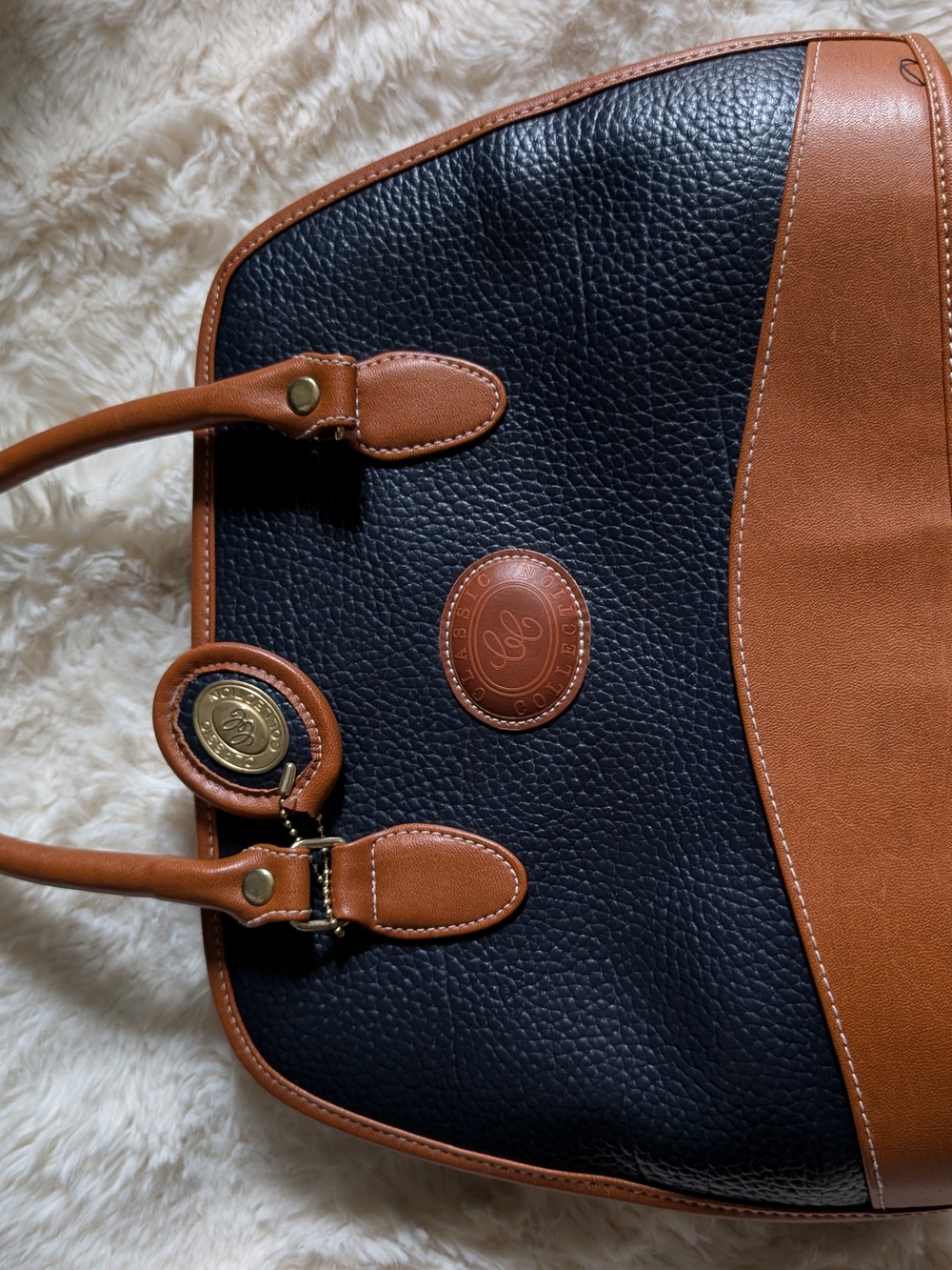 Classic Collection Pebbled Leather Tote with Brown Trim and Gold Accents